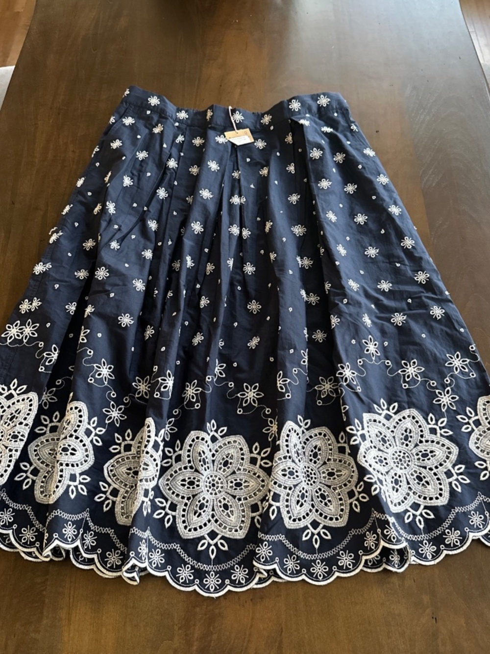 Boden Verity Broderie Poplin Midi Skirt Navy White Floral Scalloped Hem 12 New